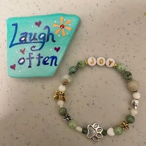 Green and Silver Beaded Bracelet, can be sized to order. Beautiful stones.